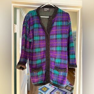 Purple and Green Plaid grandfather Cardigan